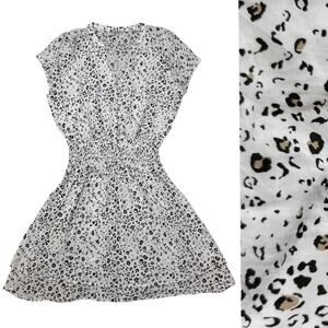 Rails Karla Dress Smocked Waist White Mocha Leopard Print Mini Length Size Small